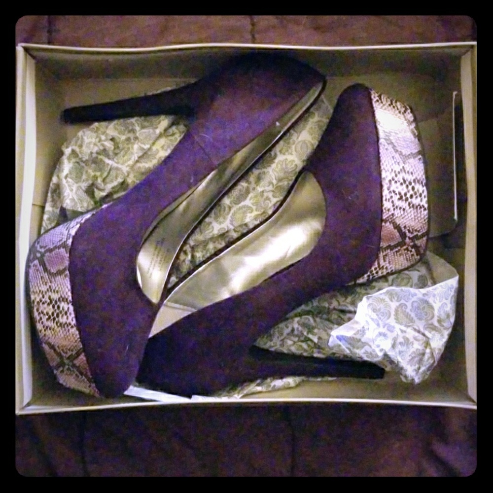 Limelight Purple Snake Print Pumps